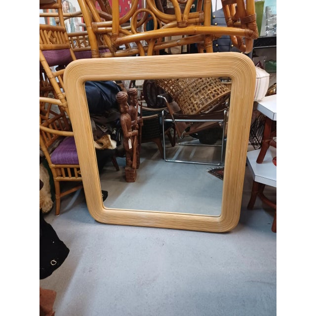 Coastal Late 20th Century Vintage Coastal Pencil Reed Square Wall Mirror For Sale - Image 3 of 3