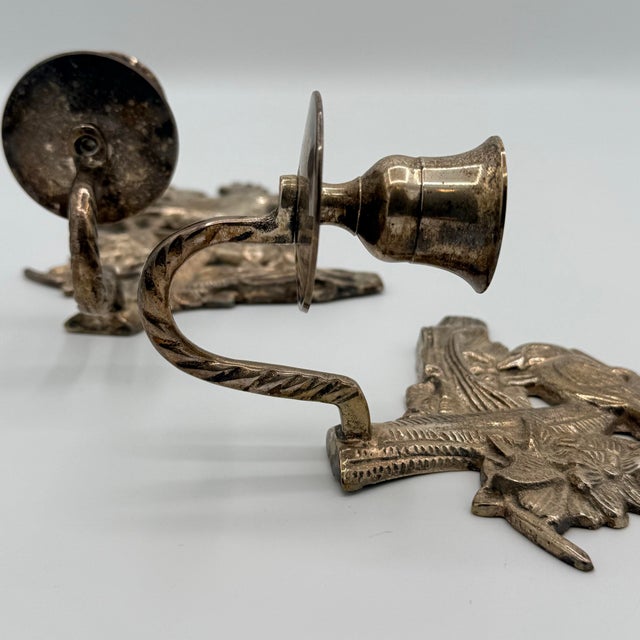 Vintage Silver-Tone Bird & Nest Wall Candle Sconces — A Pair, Made in India For Sale In Richmond - Image 6 of 9