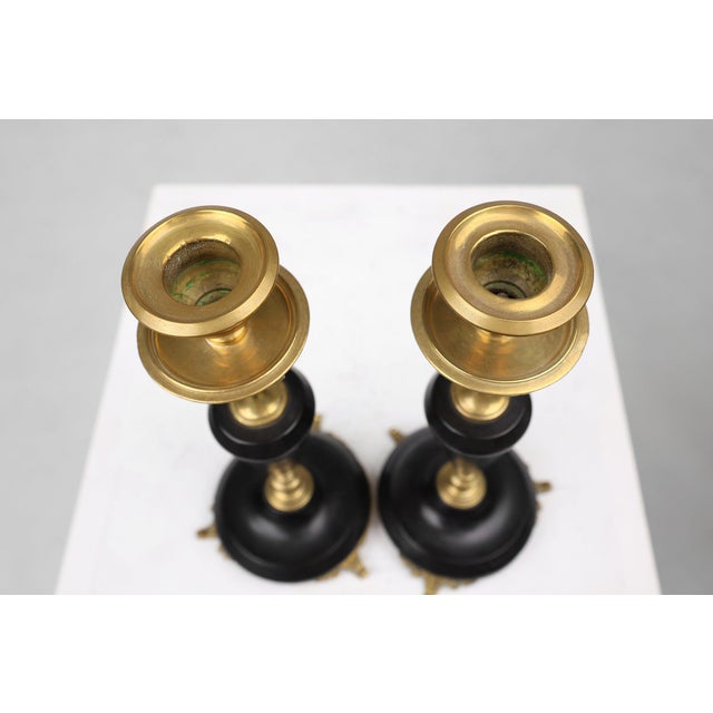 Empire Style Bronze and Ceramic Candlesticks, France, 1870s, Set of 2 For Sale - Image 6 of 9