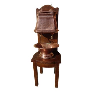 Antique Copper Fountain on Oak Base For Sale