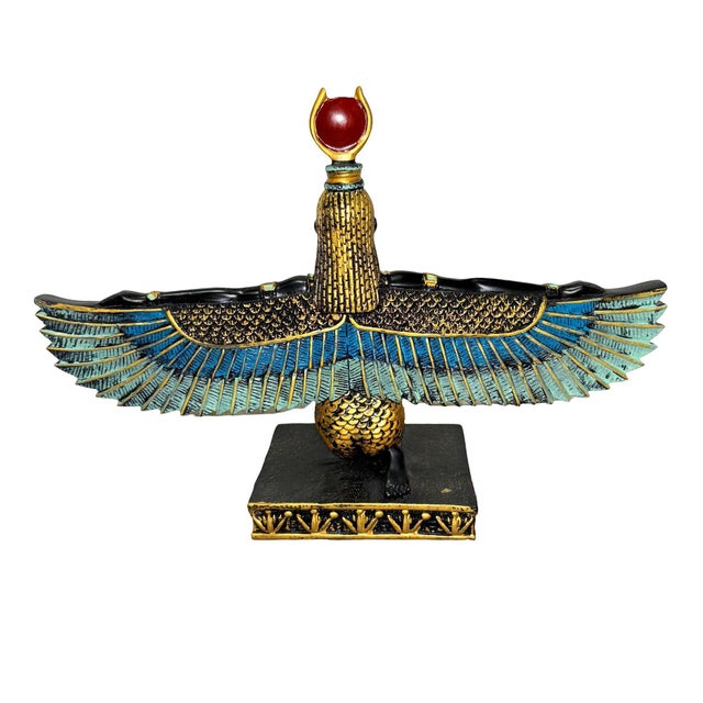 1990s Hand Painted Resin Egyptian Goddess Tabletop Sculpture of Winged Deity Isis For Sale - Image 4 of 9