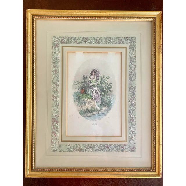 Les Fleurs Animées Original Hand-Painted French Lithographs, Set of 6, framed. 179-year-old hand-painted original...