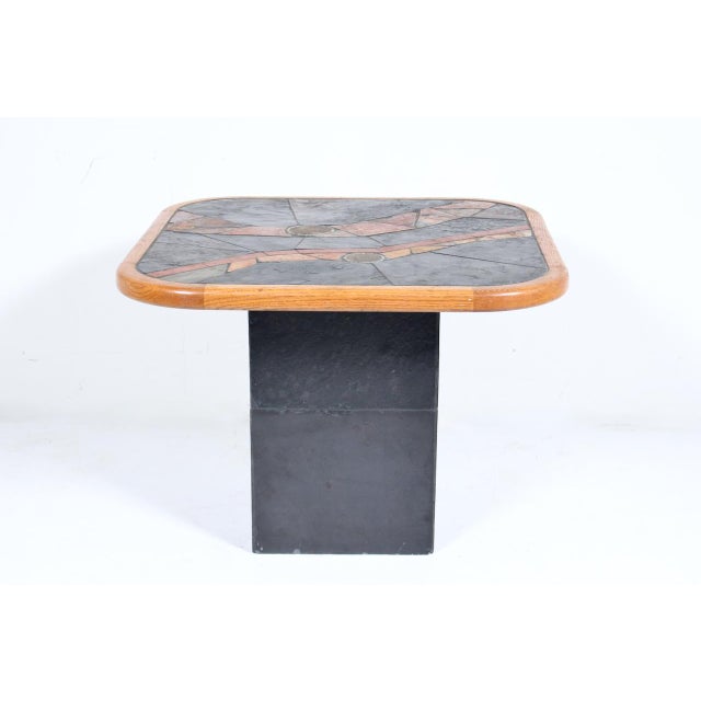 Paul Kingma V. Ramburrem African Slate, Brass & Wood Occasional Table, 1980's For Sale - Image 4 of 18