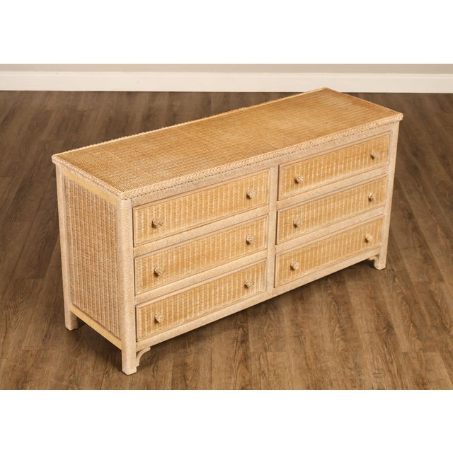 High Quality American Made Vintage Wicker Six-Drawer Chest By Henry Link