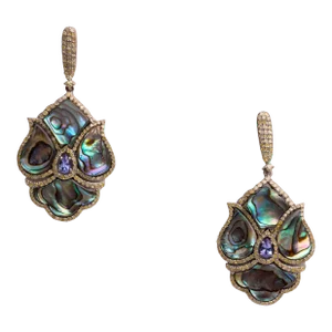 Abalone Shell, Diamonds and Tanzanite Dangle Earrings - 2 Pieces