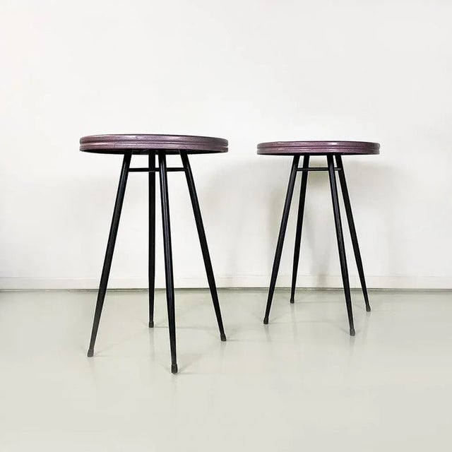 Mid-Century Modern Italian Black & Purple Plum Metal Bar Tables, 1950s, Set of 2 For Sale - Image 4 of 11