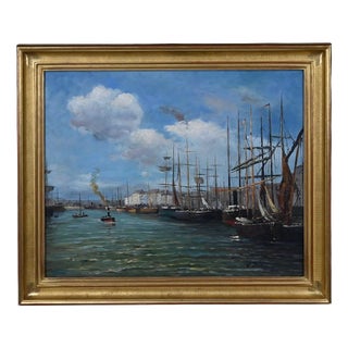 Nicoli, Port Scene, Oil on Canvas, 20th Century, Framed For Sale