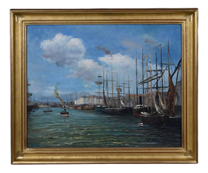 Nicoli, Port Scene, Oil on Canvas, 20th Century, Framed