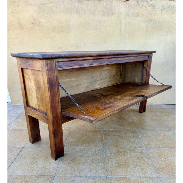 Spanish Rustic Chestnut Drop-Front Storage Chest, Early 20th Century For Sale - Image 10 of 11
