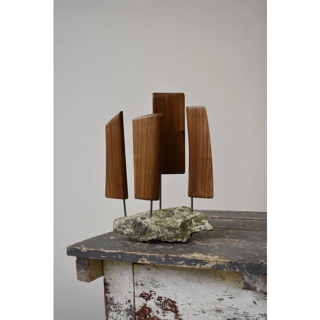 Mid-Century Modern Vintage Teak Articulating Sails Sculpture With Rock Base by Paul Bechtold, Circa Mid 20th Century For Sale - Image 3 of 13