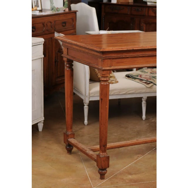 Wood French Louis XVI Style 20th Century High Bar Pine Table With Cylindrical Legs For Sale - Image 7 of 13