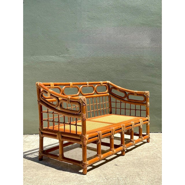 Brown Vintage Loop Rattan Loveseat For Sale - Image 8 of 12
