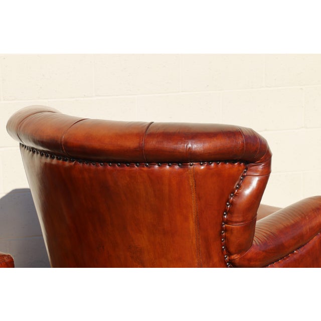 Pair of 1990s Henredon Churchill Tufted Distressed Brown Leather Club Chairs For Sale - Image 14 of 18
