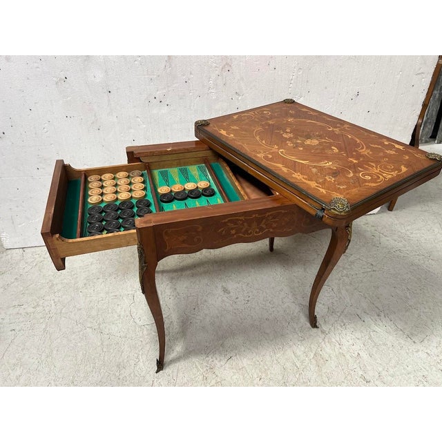 Louis XV Style Games Table with Marquetry Decoration, 20th Century For Sale - Image 6 of 15