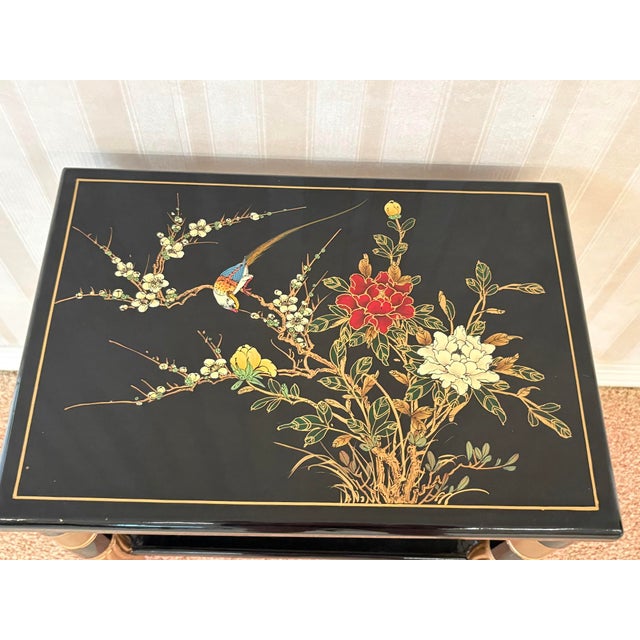 Asian Black/Gold Asian Lacquered Bird Side Table For Sale - Image 3 of 4