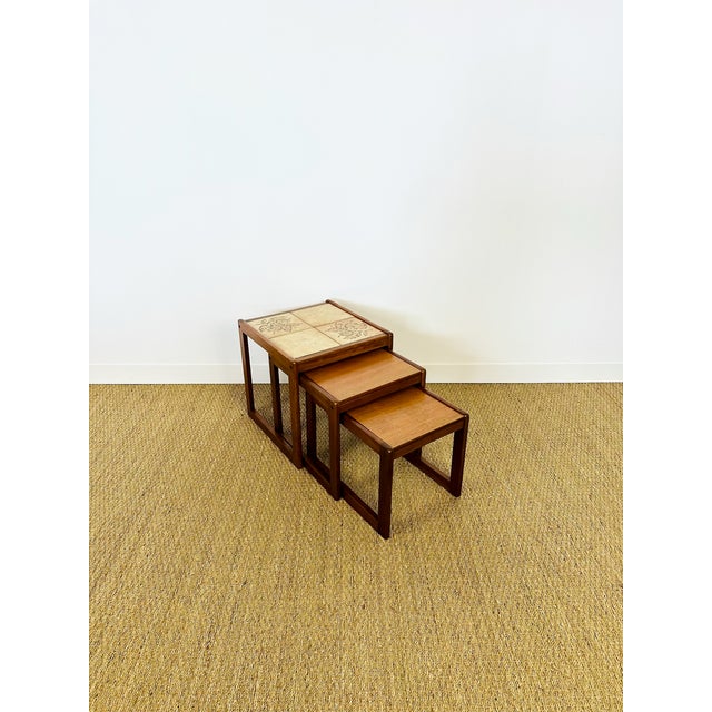 Vintage Teak and Ceramic Nesting Tables, 1960s, Set of 3 For Sale - Image 13 of 15