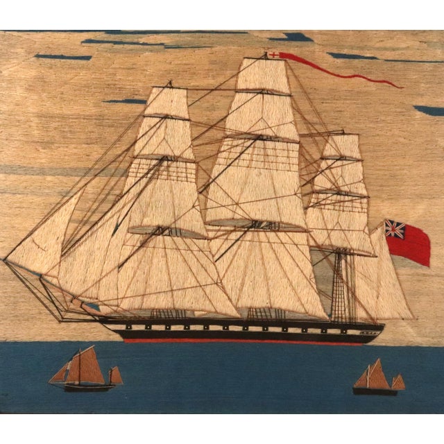 Mid 19th Century Sailor's Woolwork of Royal Navy Ship With Red Ensign With Two Bermudan Ketches For Sale - Image 5 of 6