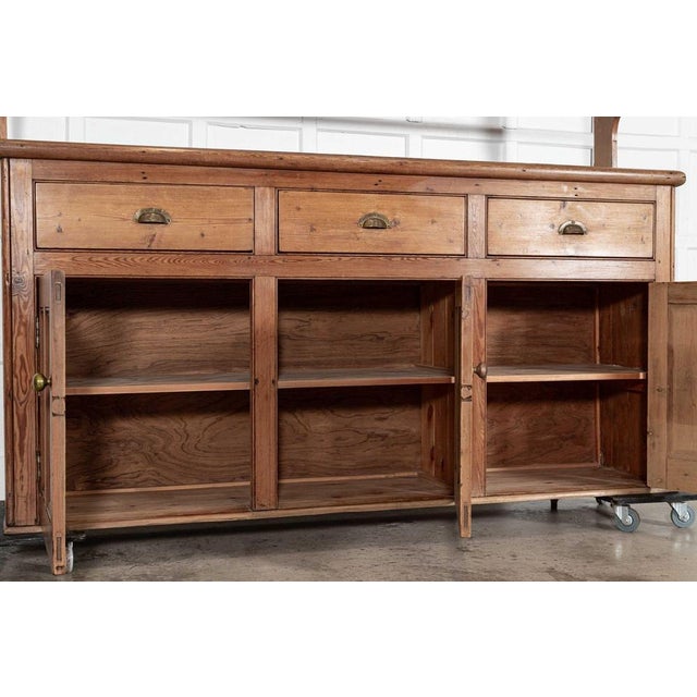 Large 19th Century English Pine Waterfall Dresser For Sale - Image 11 of 18