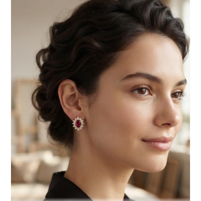2020s Natural Ruby 1.30cts & Diamond 0.32cts Earring in 18k Yellow Gold For Sale - Image 5 of 8