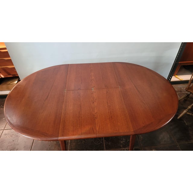 1950s Mid Century Danish Modern Teak Dining Table Two Leaves For Sale - Image 5 of 8