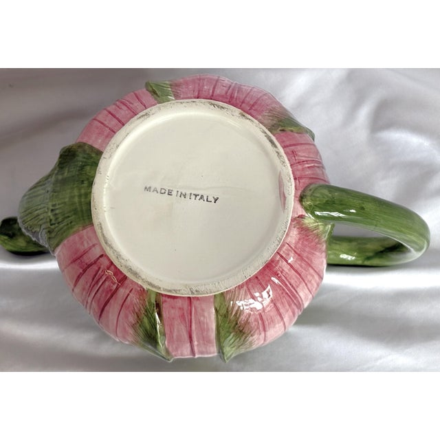 Shabby Chic Vintage Majolica Cabbage Ceramic Tea Pot With Lid Made in Italy For Sale - Image 3 of 17