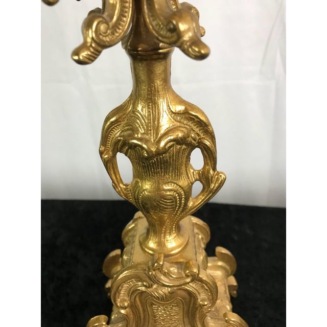 Gold Mid-Century Italian Rococo Gilt Brass 5-Arm Candelabras - A Pair For Sale - Image 8 of 14