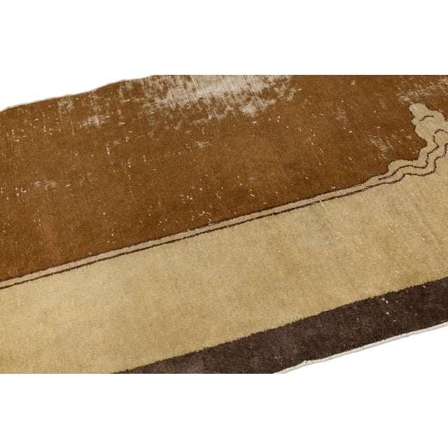 Antique Art Deco Chinese Nichols Style Runner – Hand-Knotted Wool, Earth Tones & Crane Motif For Sale In New York - Image 6 of 9