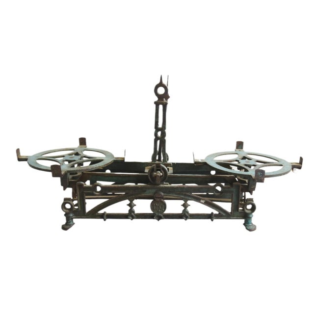 Wonderful large antique iron English balance scale. Decorative accent for the kitchen or office. Marked "10 Kg." No...