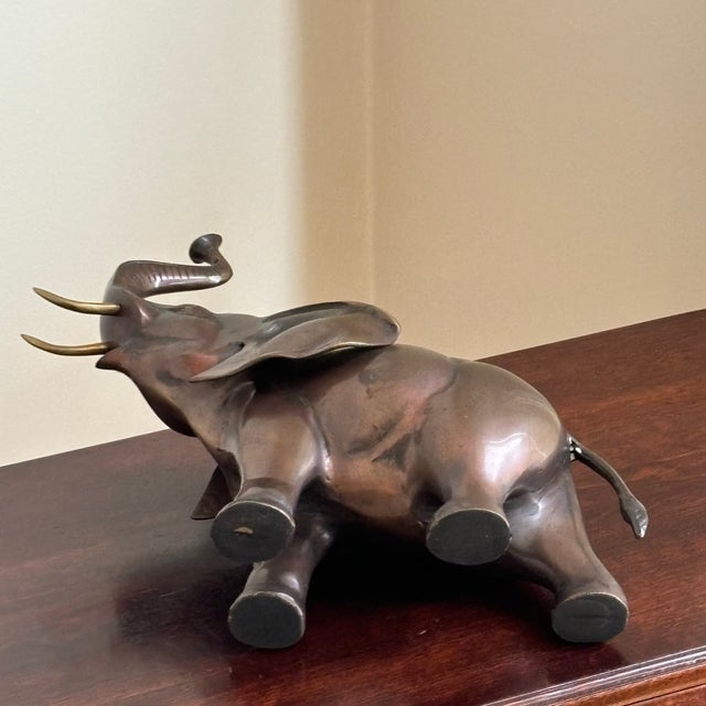 Bronze Large Mid-20th Century Brass Elephant Sculpture W/ Bronze Patinated Finish For Sale - Image 8 of 11