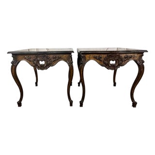 Pair of Louis XV Side Tables, Burl Walnut, Hand-Carved, Circa 1920s For Sale