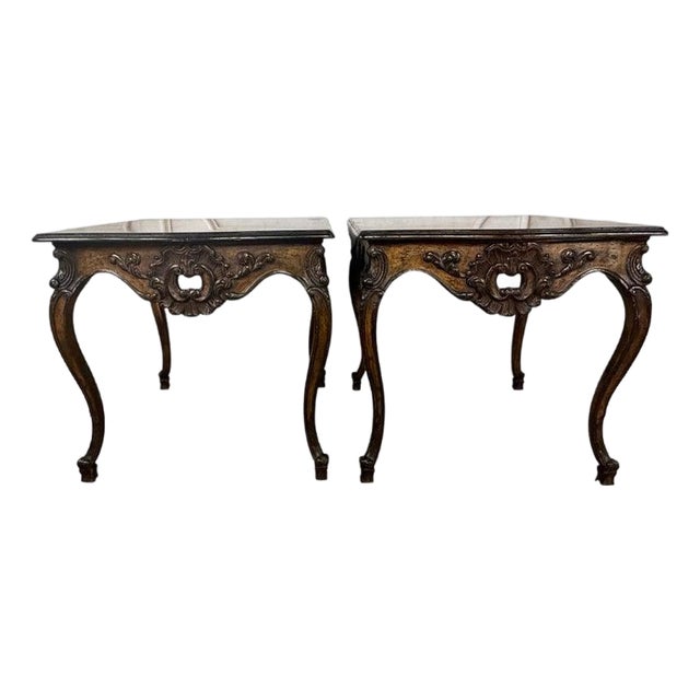 Pair of Louis XV Side Tables, Burl Walnut, Hand-Carved, Circa 1920s For Sale