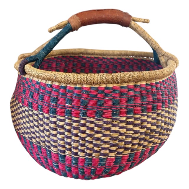 African Bolga Ghana Market Basket 18" For Sale