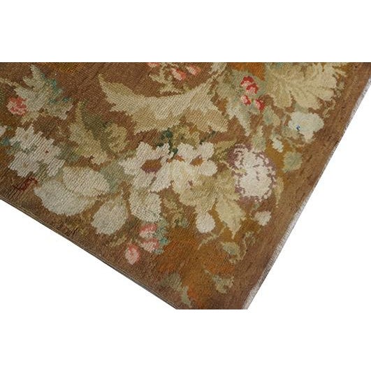 Mid 18th Century 1750s Brown Floral Antique England Axminster Rug 4' X 8' 8" Knotted Wool Carpet For Sale - Image 5 of 8