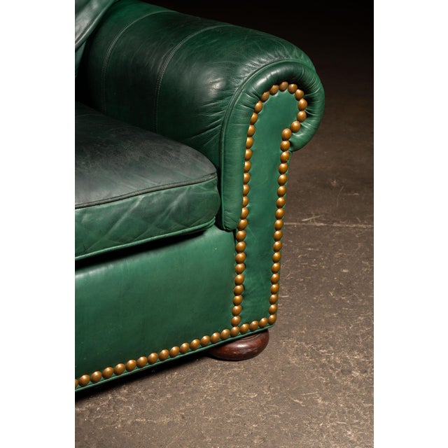 Vintage Leather Rolled-Arm Sofa in Green by Whittemore-Sherrill For Sale - Image 9 of 15