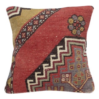 16"x16" Rustic Cushion Cover. Handmade Rug Pillow. Vintage Square Pillowcase For Sale