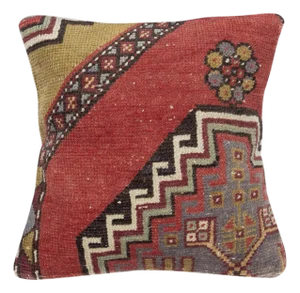 16"x16" Rustic Cushion Cover. Handmade Rug Pillow. Vintage Square Pillowcase