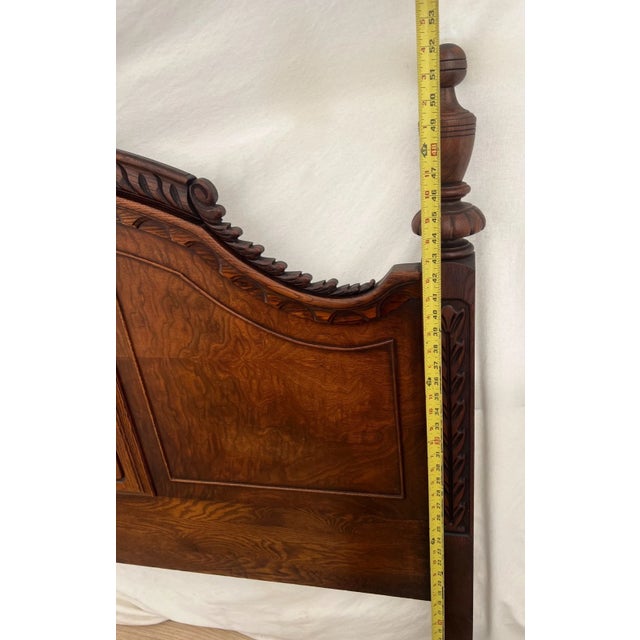 Wood Gorgeous Antique Renaissance Revival Headboard, Footboard Full Size Carved Oak For Sale - Image 7 of 12