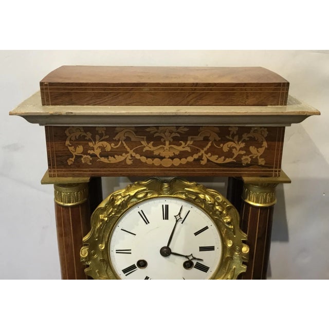 Late 19th Century Antique French Empire Wood and Brass Clock For Sale - Image 5 of 7