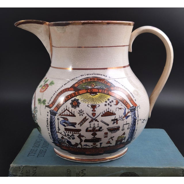 Orange Order Commemorative Jug in Polychrome Earthenware from Staffordshire, 1840s For Sale - Image 3 of 12