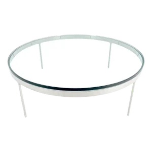 Bauhaus 3/4" Thick Glass Top Round Stainless Steel Base Coffee Center Table