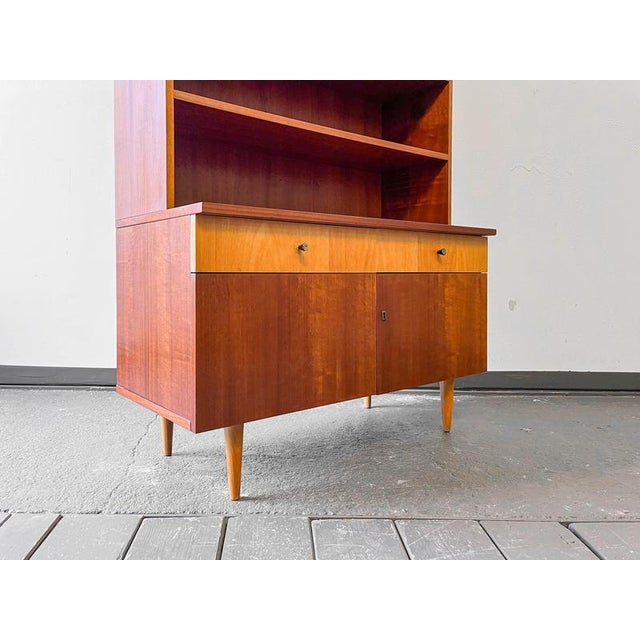 Brown Cherry Bookcase with Display Case, 1960s For Sale - Image 8 of 18