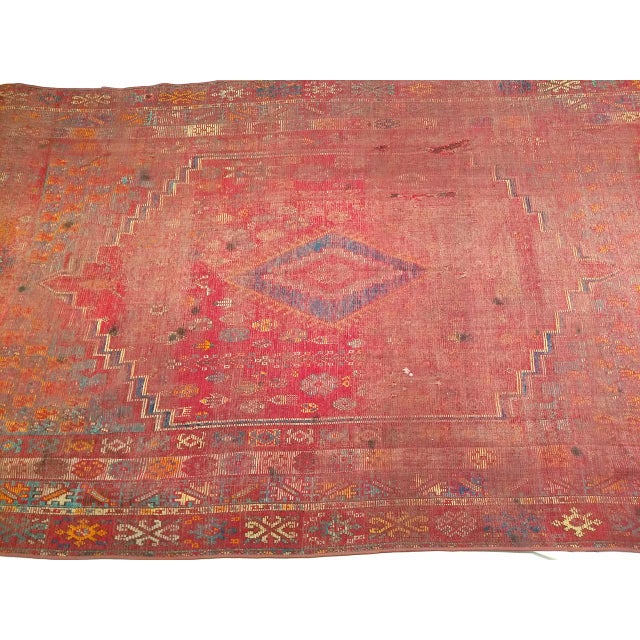 Vintage Moroccan Rug, Hand-Knotted Wool, Geometric Pattern, Soft Red & Yellow, 6’ X 14’ For Sale - Image 4 of 18