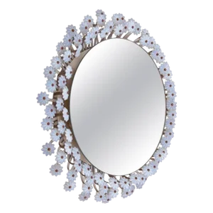 Illuminated Wall-Mounted Round Flower Mirror attributed to Münchner Zierspiegel, 1960s