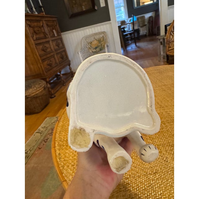 Ceramic Early 20th Century Blue & White Faience Style Ceramic Cats- a Pair For Sale - Image 7 of 10