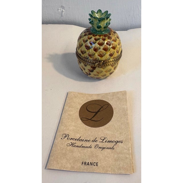 French Hand Painted Limoges Trinket Box in Shape of Pineapple For Sale - Image 3 of 7