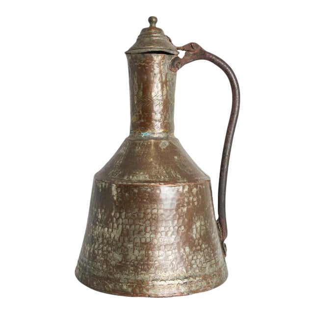 Antique Middle Eastern Persian Tinned Copper Ewer 19th Century For Sale