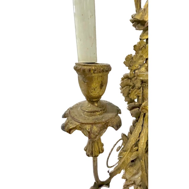Antique Gilt Brass Ribbon & Music Wall Sconce For Sale - Image 9 of 11