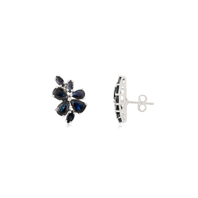 Not Yet Made - Made To Order Modernist Solid Silver Blue Sapphire Floral Cluster Stud Earrings- A Pair For Sale - Image 5 of 11