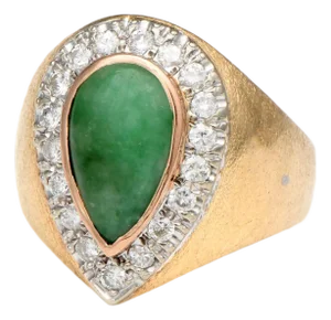 14KY Vintage Jadeite Jade & Diamond(0.60) Ring, size 7.5