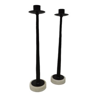Mid-Century Modern Iron Candlesticks - A Pair For Sale